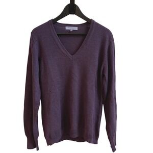 Brunella Gori Purple 100% Extra Fine Merino Wool V Neck Sweater XL Made in Italy